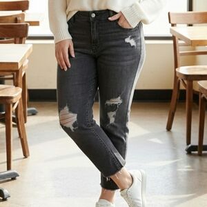 [[Torrid]] Black Distressed Cropped Skinny Jeans